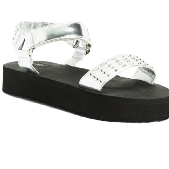 NINE WESTStudded Platform Sport Sandals Comehere3 SilverStudded NIB Sz 8. - Picture 1 of 6